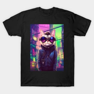 Techno Cat In Japan Neon City T-Shirt